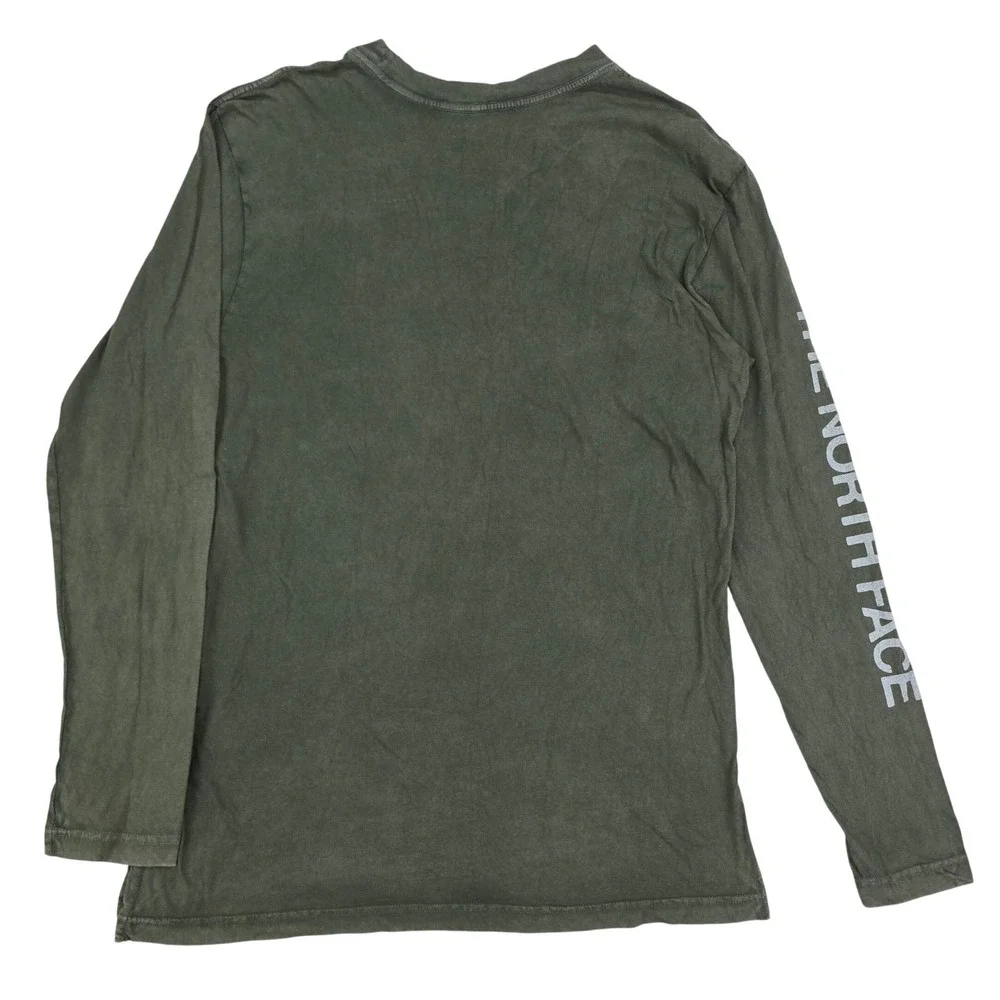 The North Face Long Sleeve Shirt Mens Large Olive Green Sleeve Logo Patch Tee